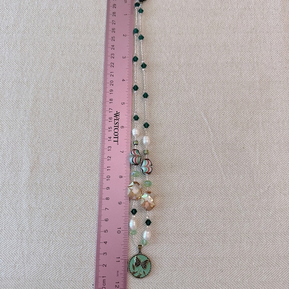 Handmade 2pc Necklace & Bracelet Set Enamel Butterfly Vintage Lamp Work Beads - Picture 9 of 16